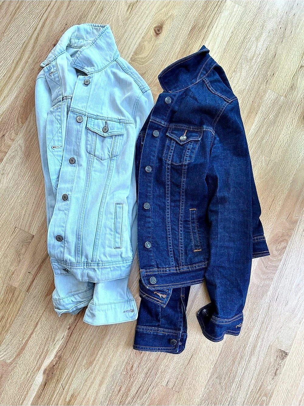 2 small tall Old Navy Classic Jean Jackets- Set in light & dark Blue